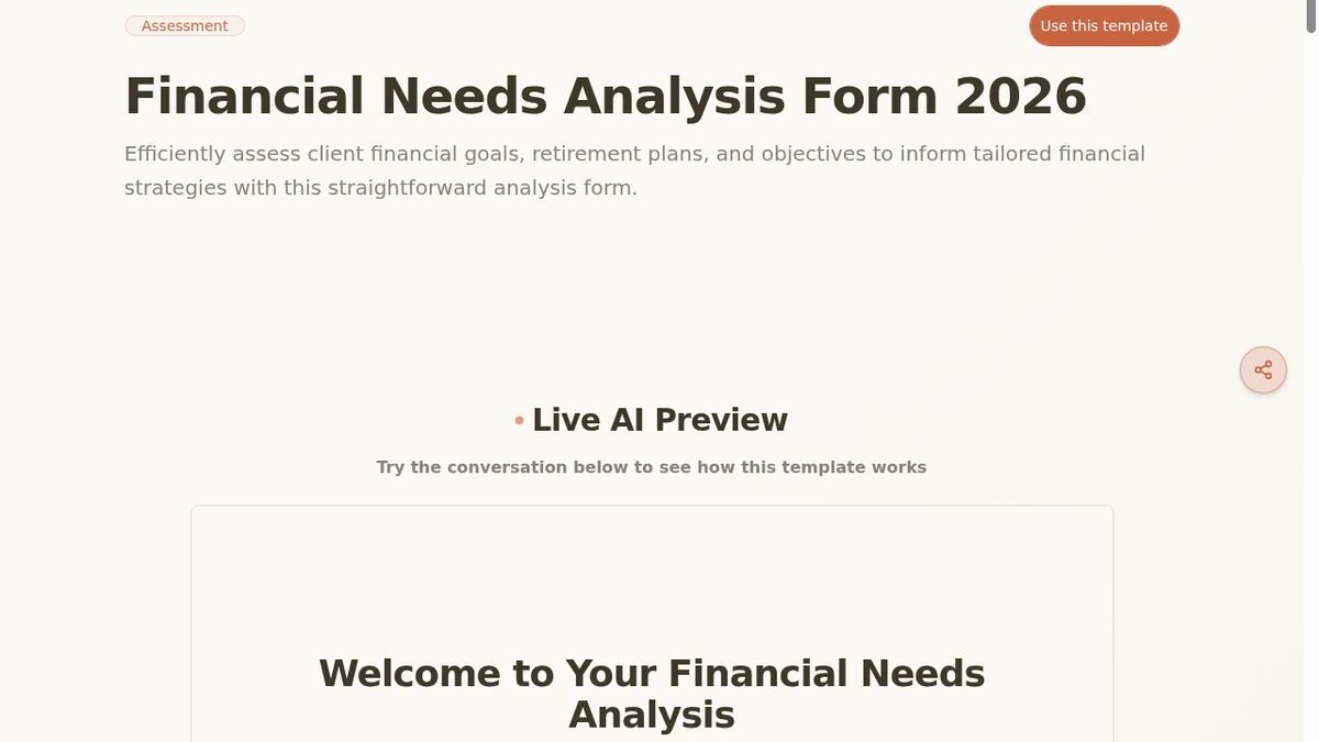 Dashform Financial Needs Analysis Form template page screenshot