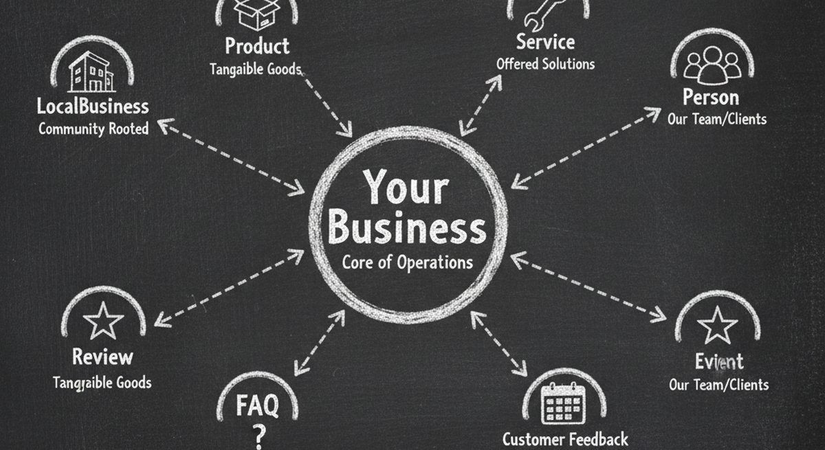 Common Schema.org types for local businesses shown as interconnected nodes