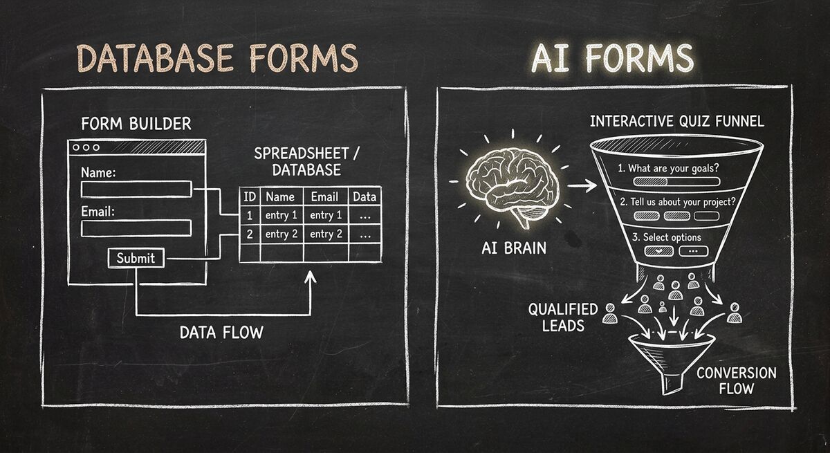 Comparison of database-first form builder versus AI-powered lead generation forms