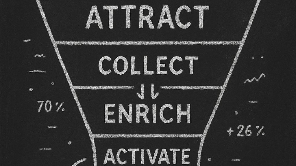 Zero-party data collection funnel showing four stages: attract, collect, enrich, and activate