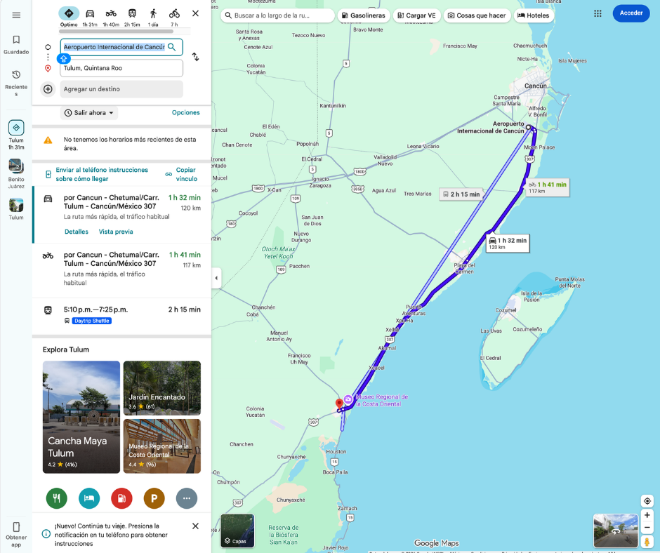 Distancia de Cancún a Tulum