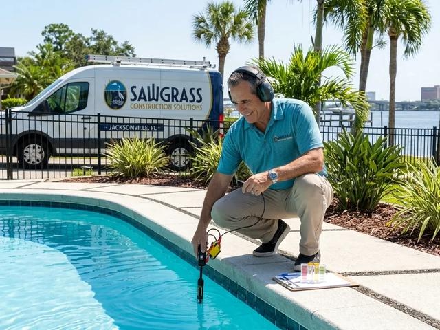 sawgrass leak detection inspecting a pool.