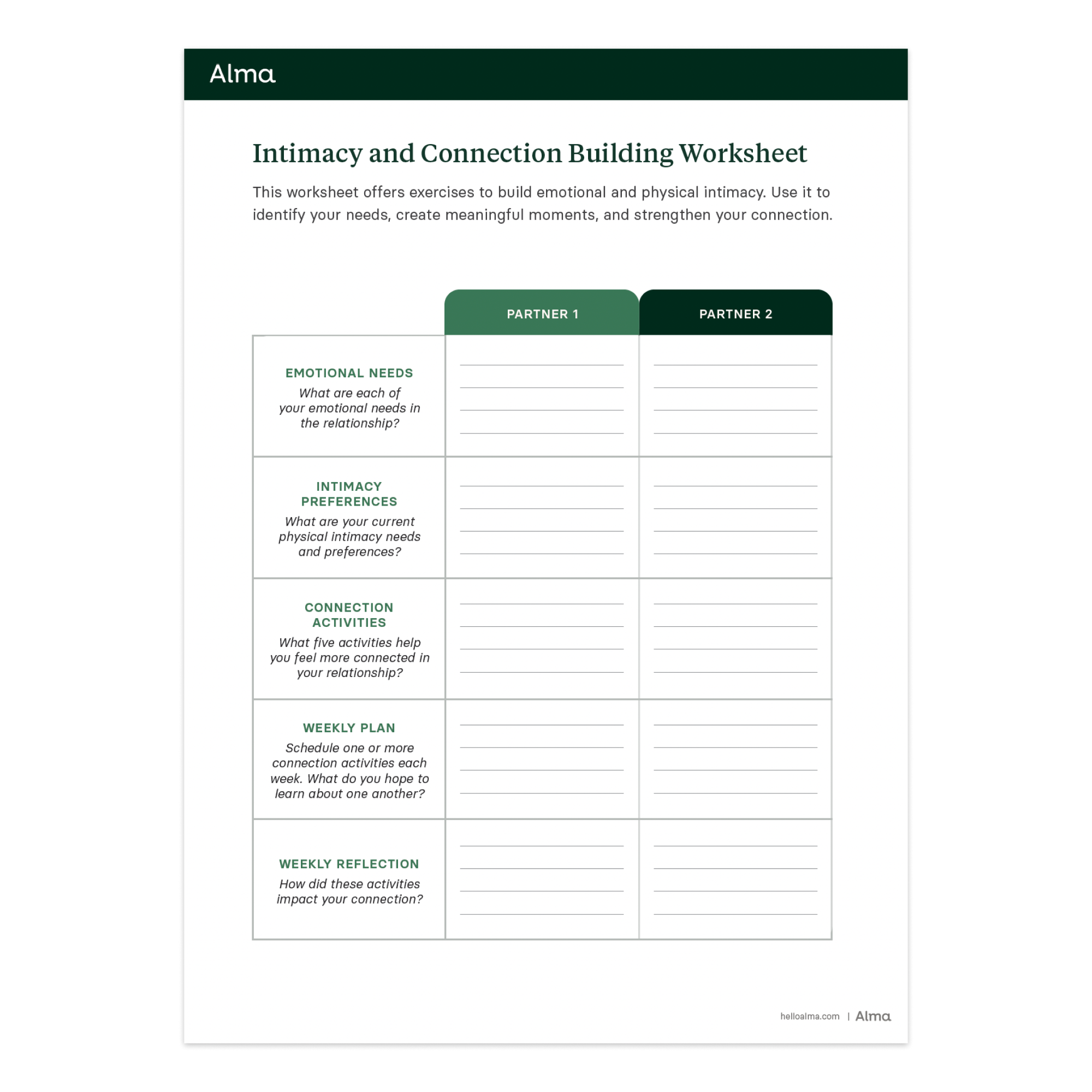 Intimacy and Connection Building Worksheet