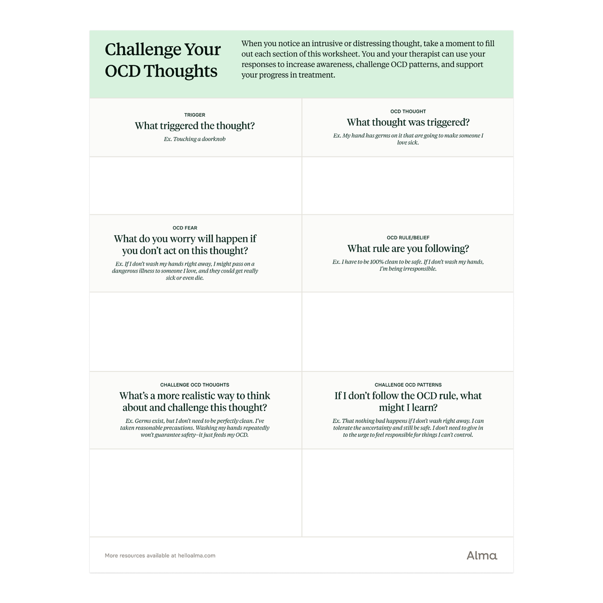 OCD Worksheet: Challenge Intrusive Thoughts