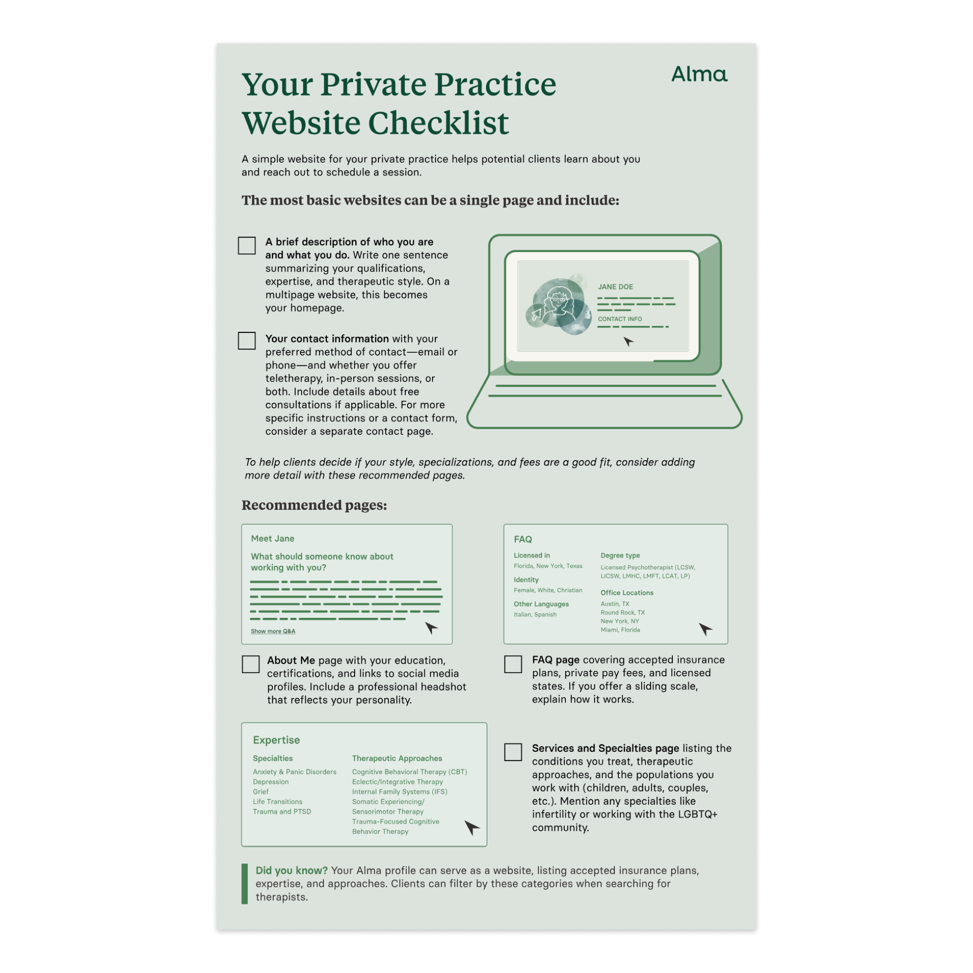 Your Private Practice Website Checklist infographic