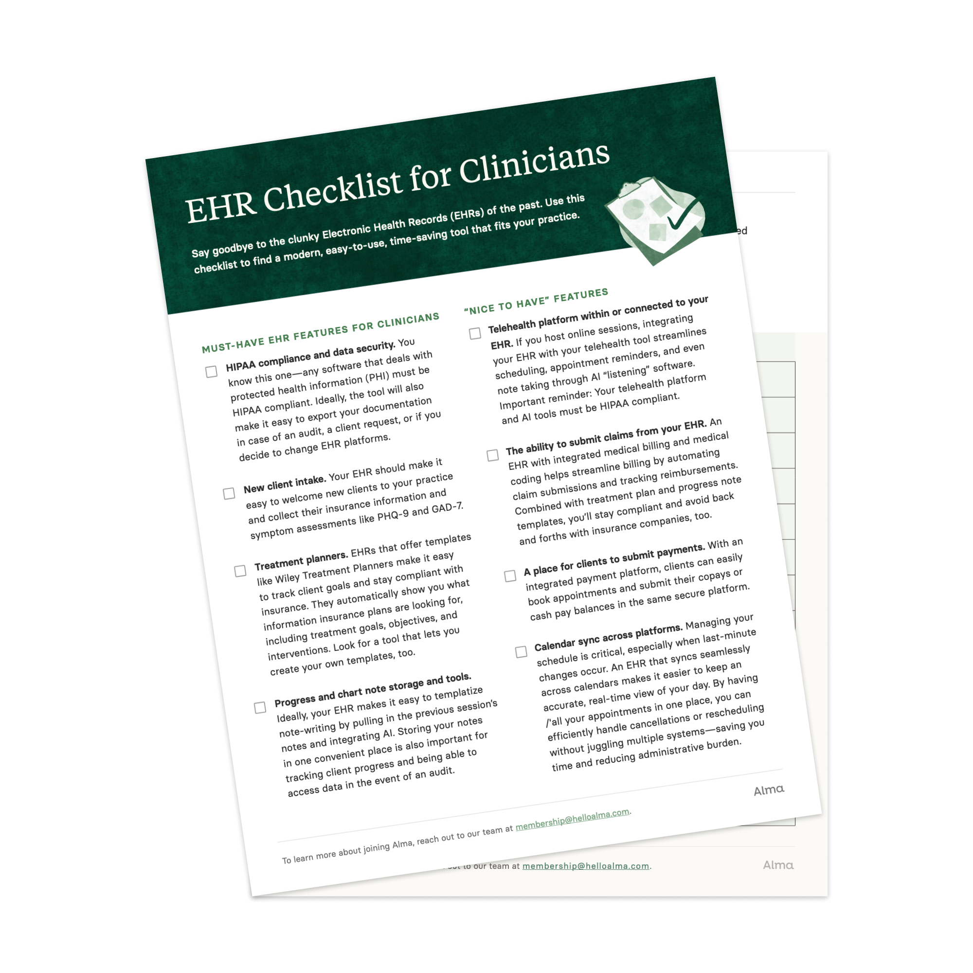 EHR Checklist for Clinicians