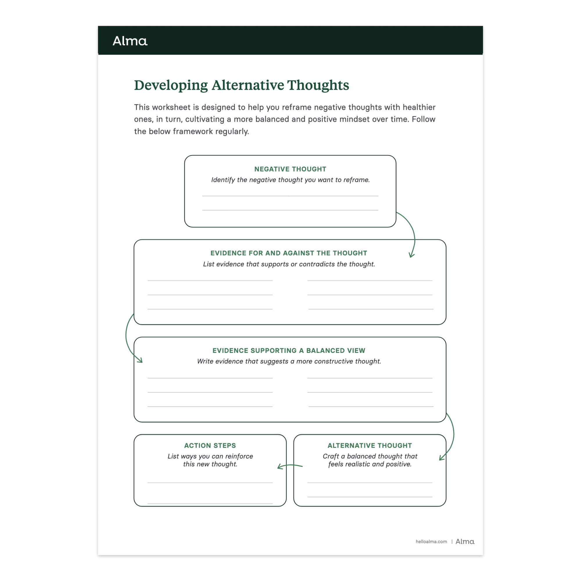 Developing Alternative Thoughts | CBT Worksheet