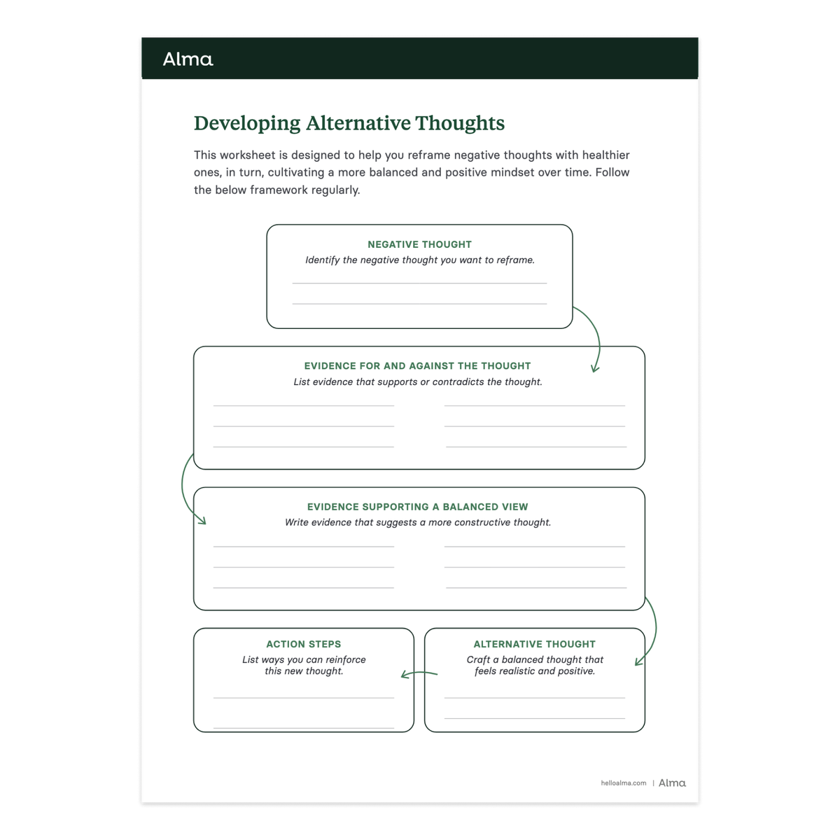 Developing Alternative Thoughts Worksheet