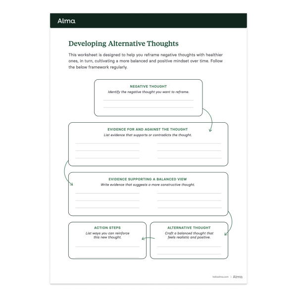 Developing Alternative Thoughts Worksheet