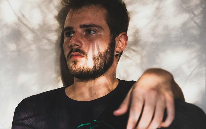 Man wearing black t-shirt