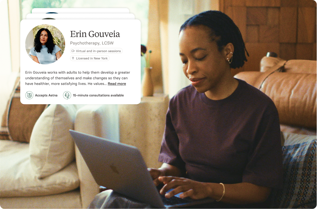 Man on laptop browsing Alma therapy provider profiles