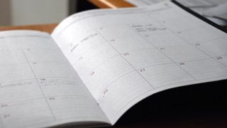 An open planner showing many blank dates without any appointments.
