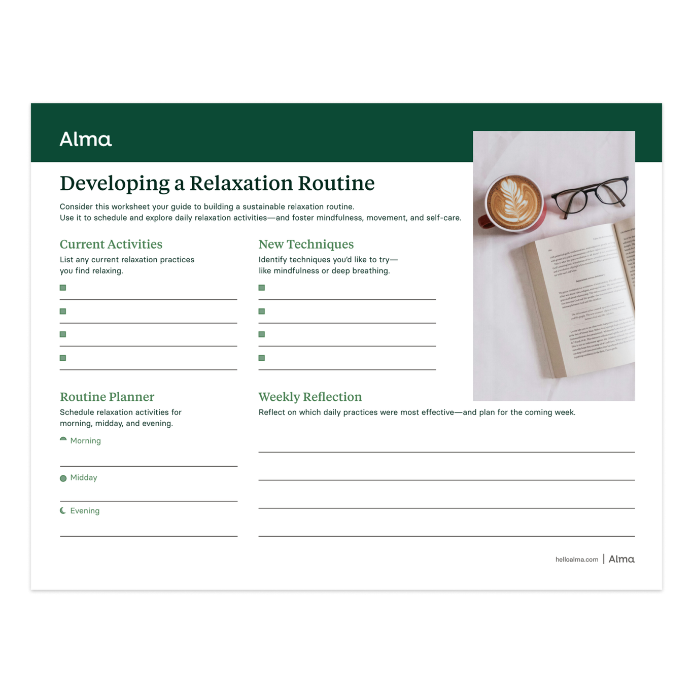 Relaxation Task List Relaxation Routine Worksheet for Stress Relief — Alma