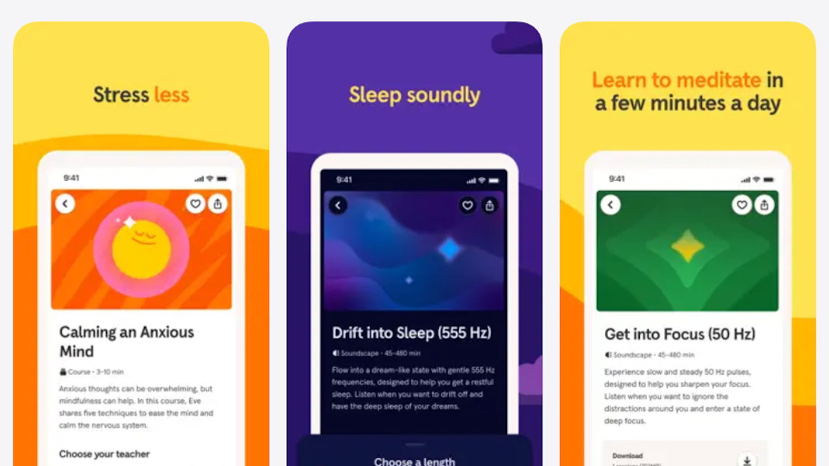 3 screenshots from the Headspace app