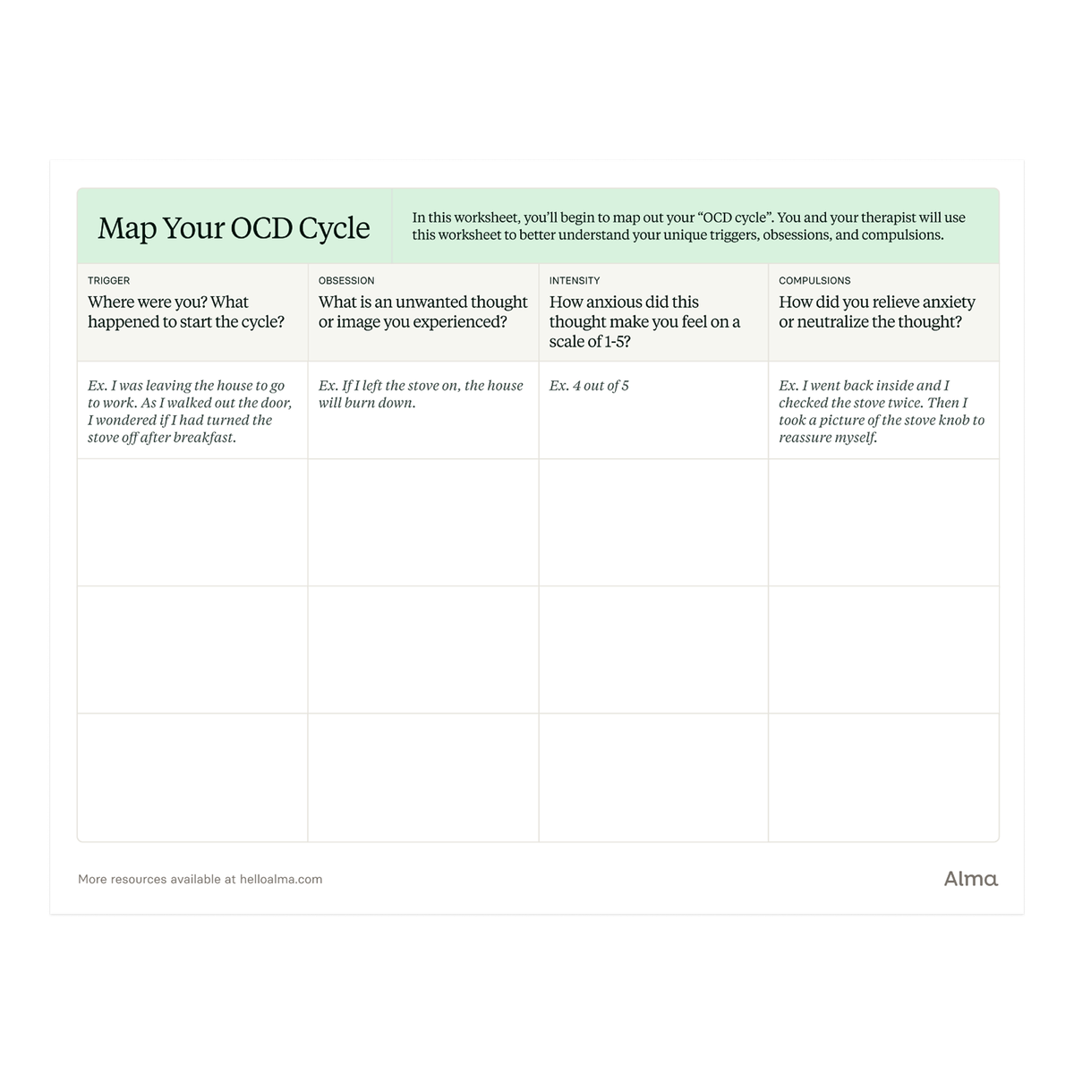OCD Worksheet: Map Your Cycle
