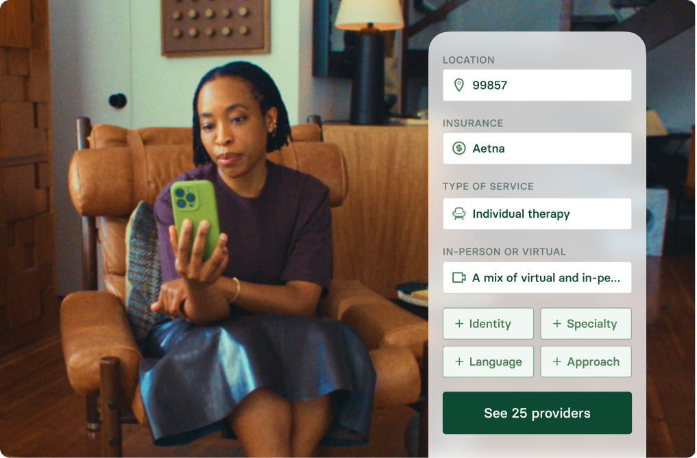 Man on smartphone using Alma's therapy provider search tool