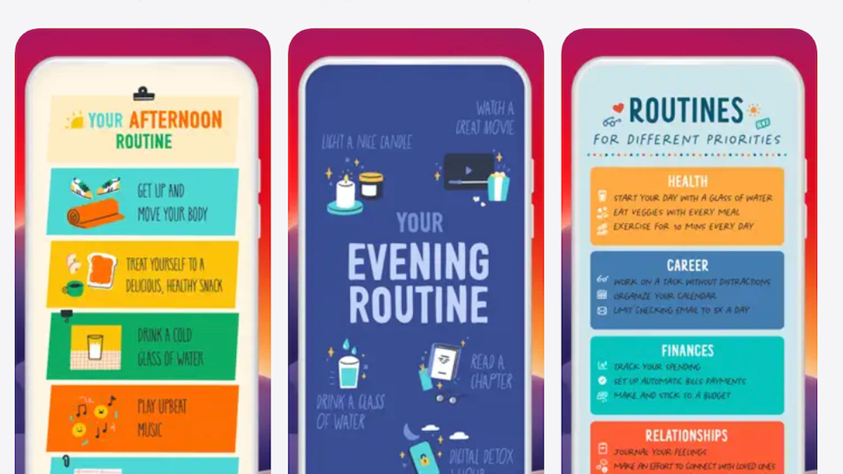 3 screenshots from the Fabulous app