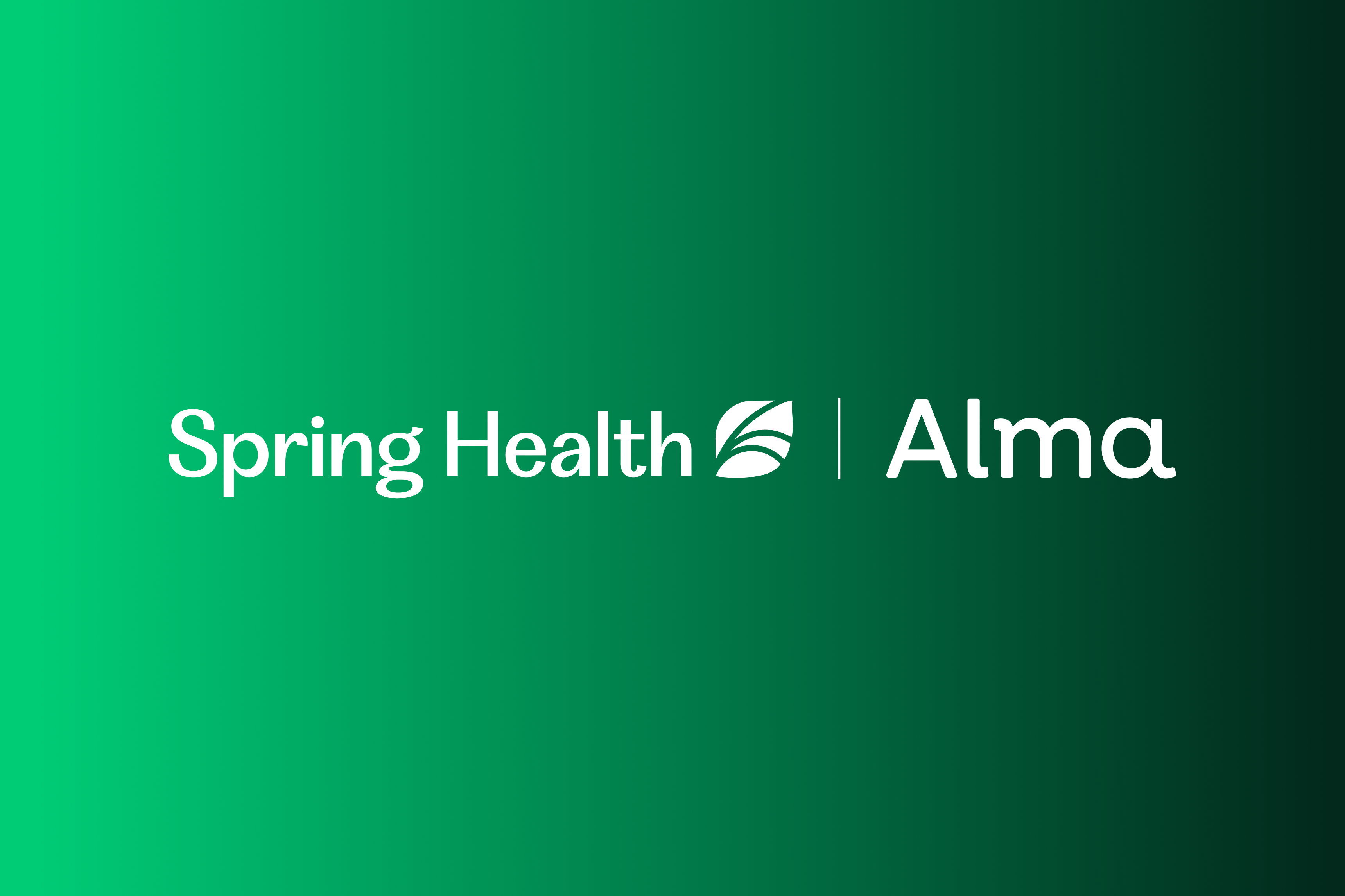 Green gradient rectangle with logos of Alma and Spring Health