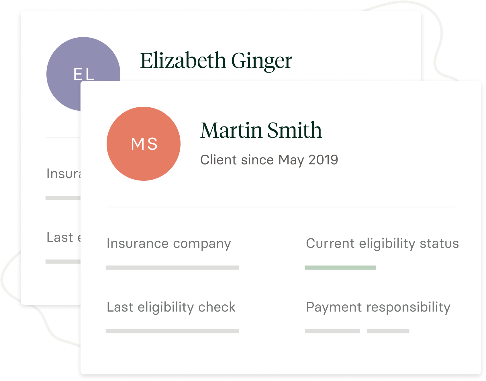 Example profiles of clients, listing their insurance details