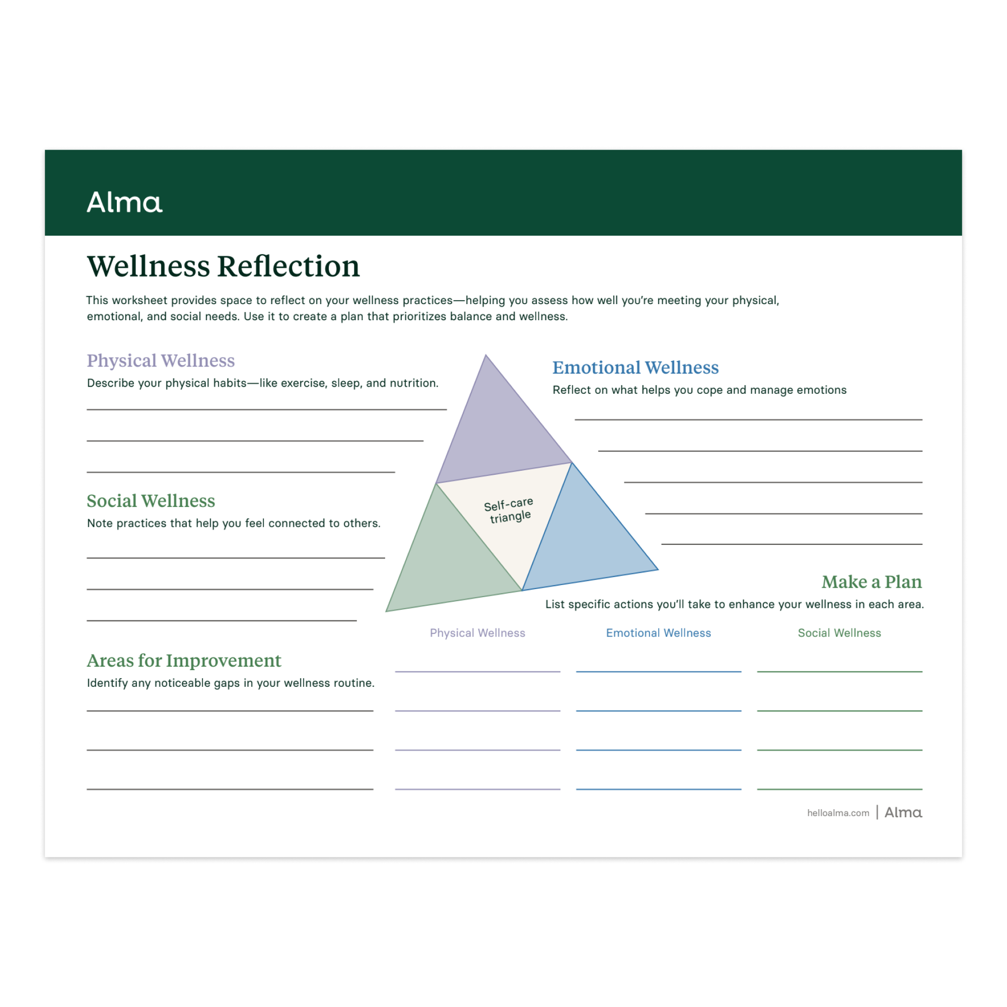 Wellness reflection worksheet