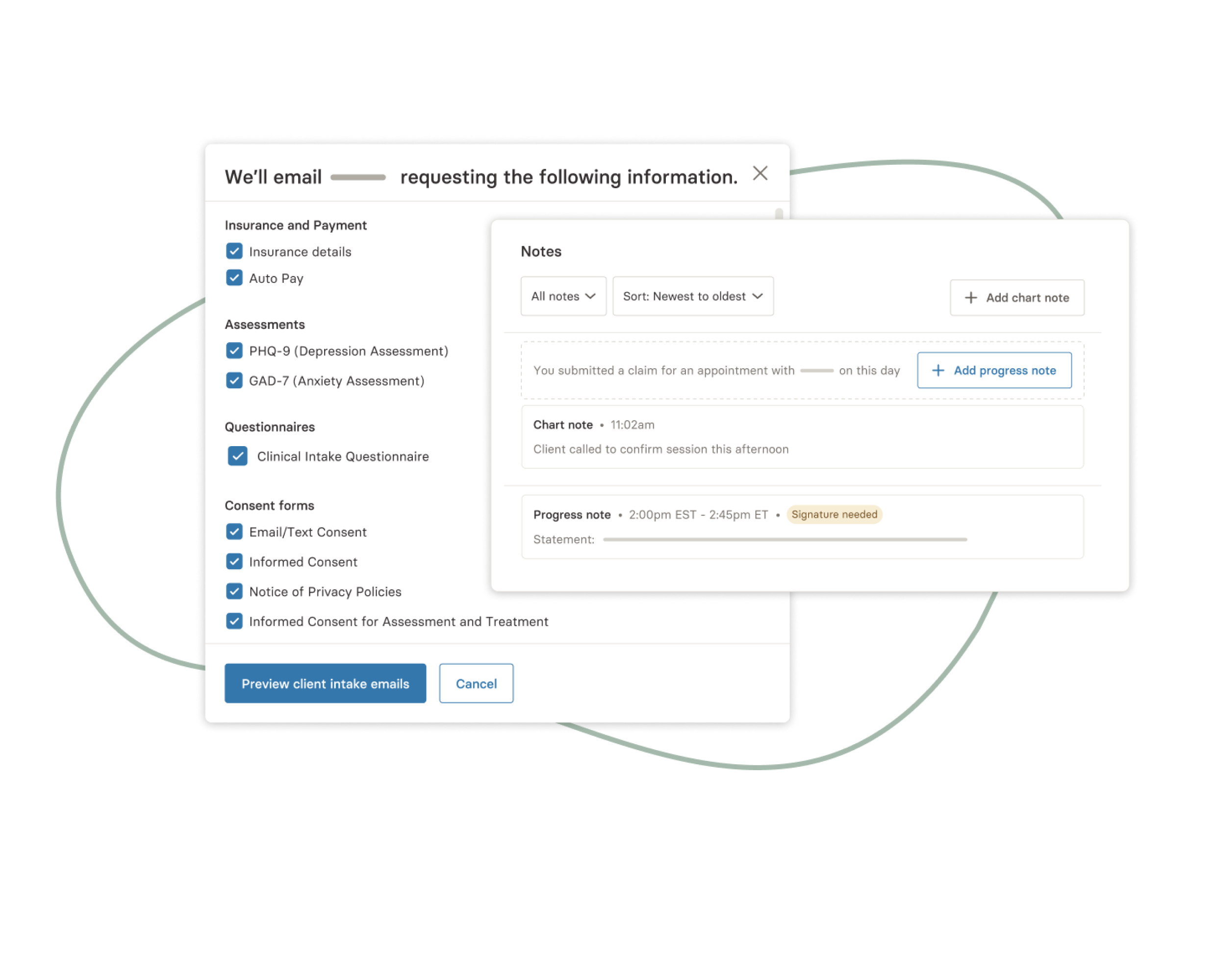 Product screenshot featuring the "checklist" feature of the Wiley treatment planner.