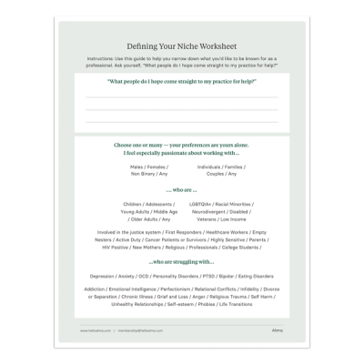 Defining your niche worksheet