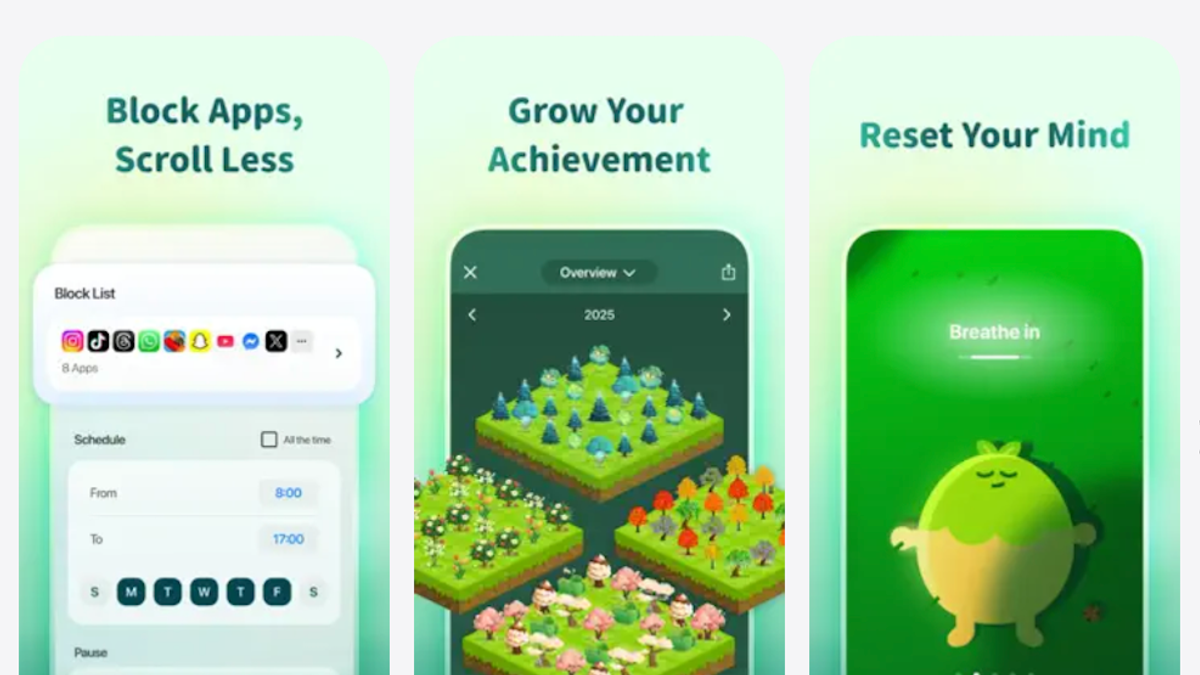 3 screenshots from the Forest app