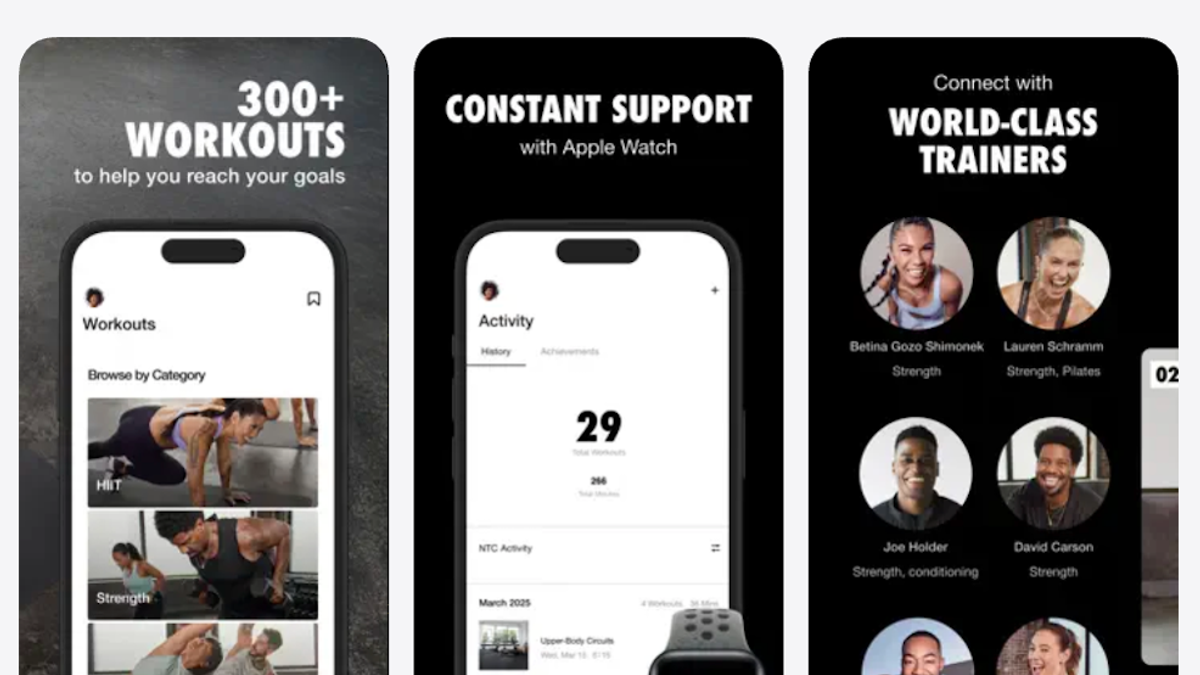 3 screenshots from the Nike Training Club app