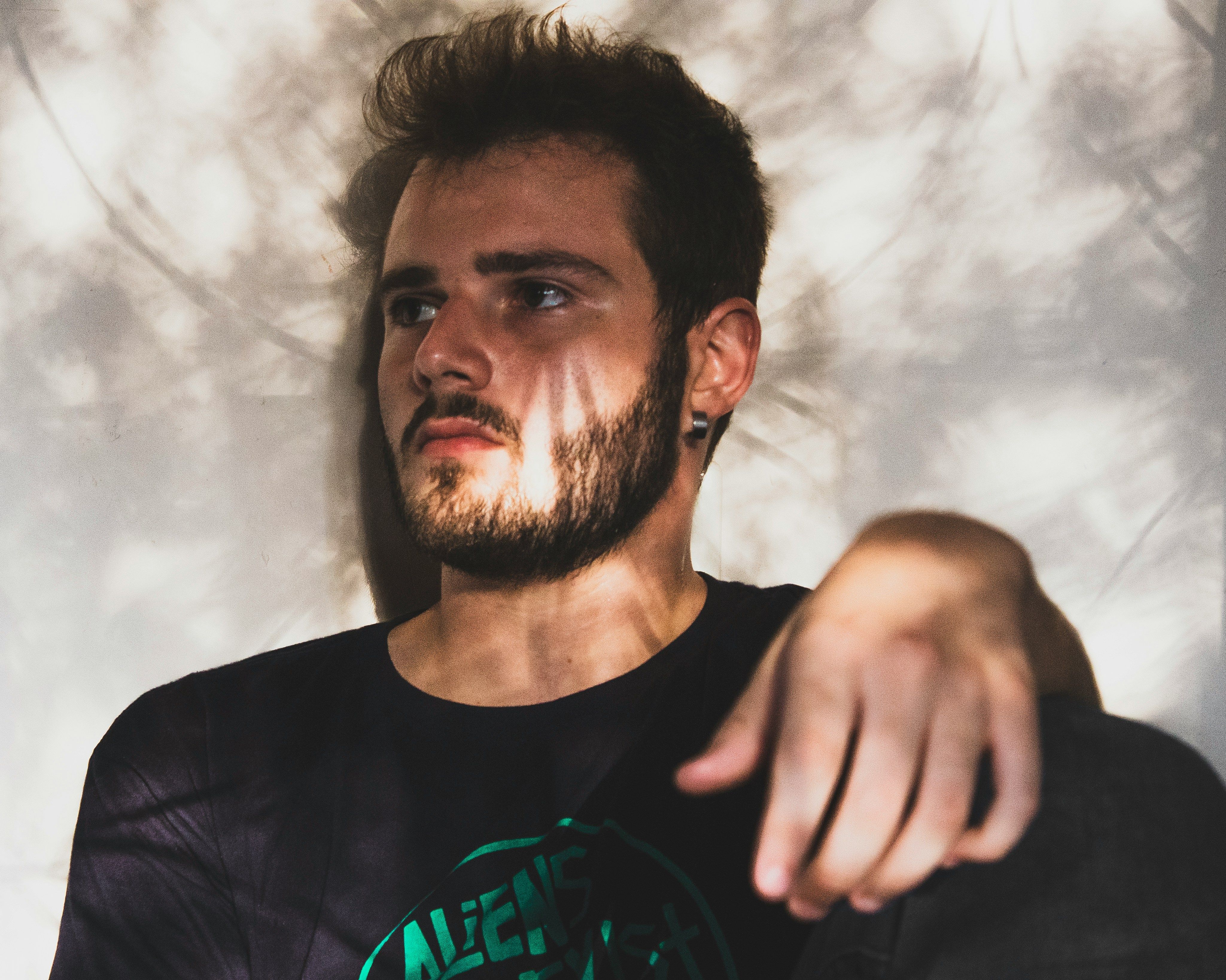 Man wearing black t-shirt