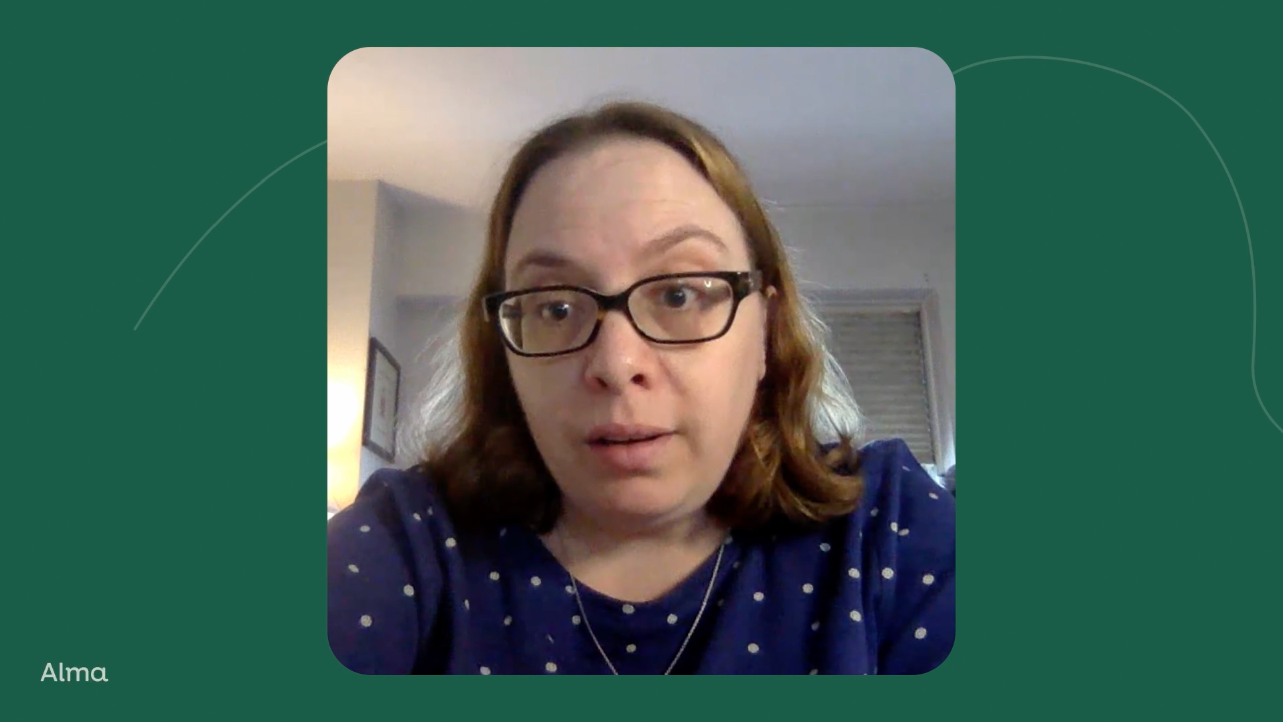 A screenshot from Naomi's video interview with Alma.