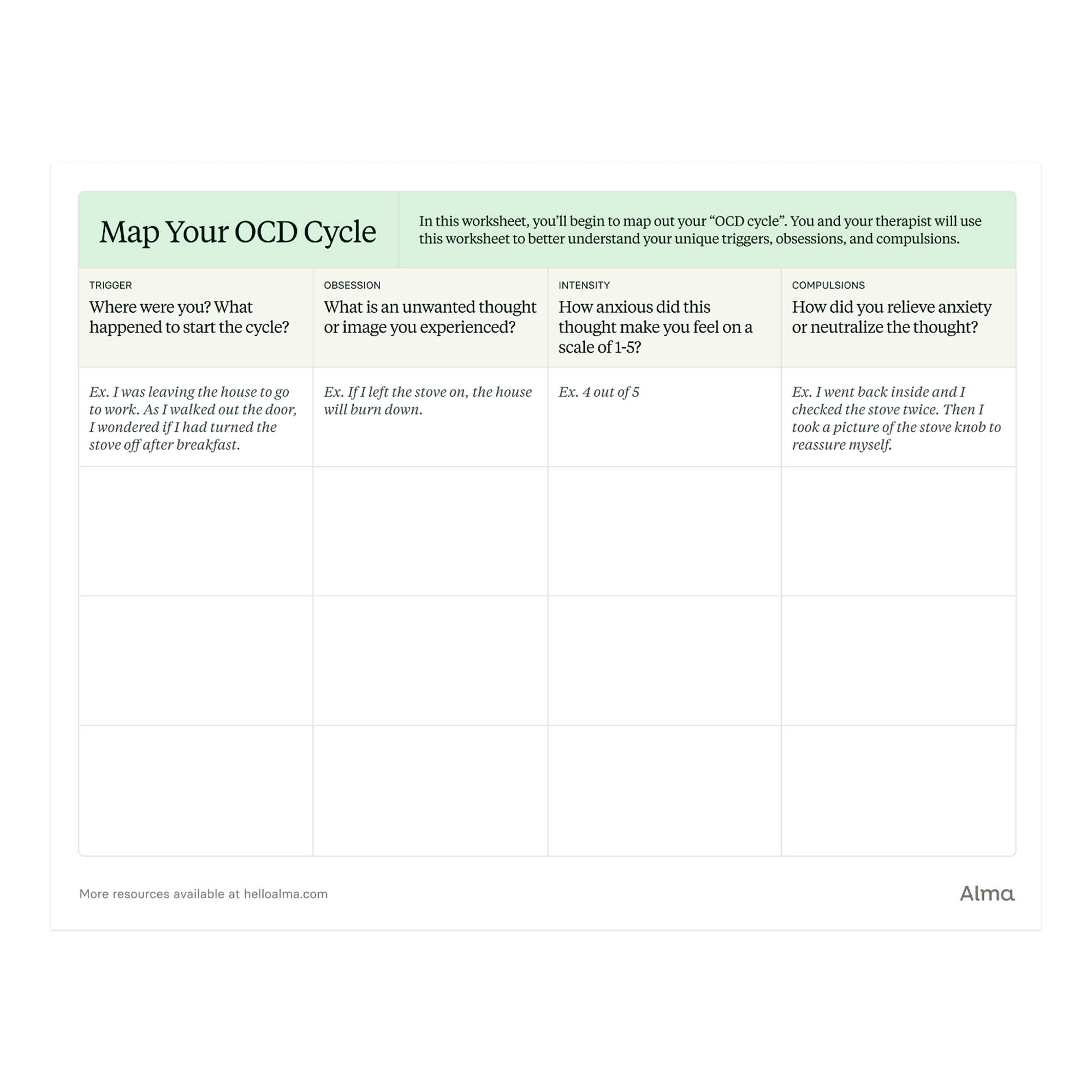 OCD Worksheet: Map Your Cycle