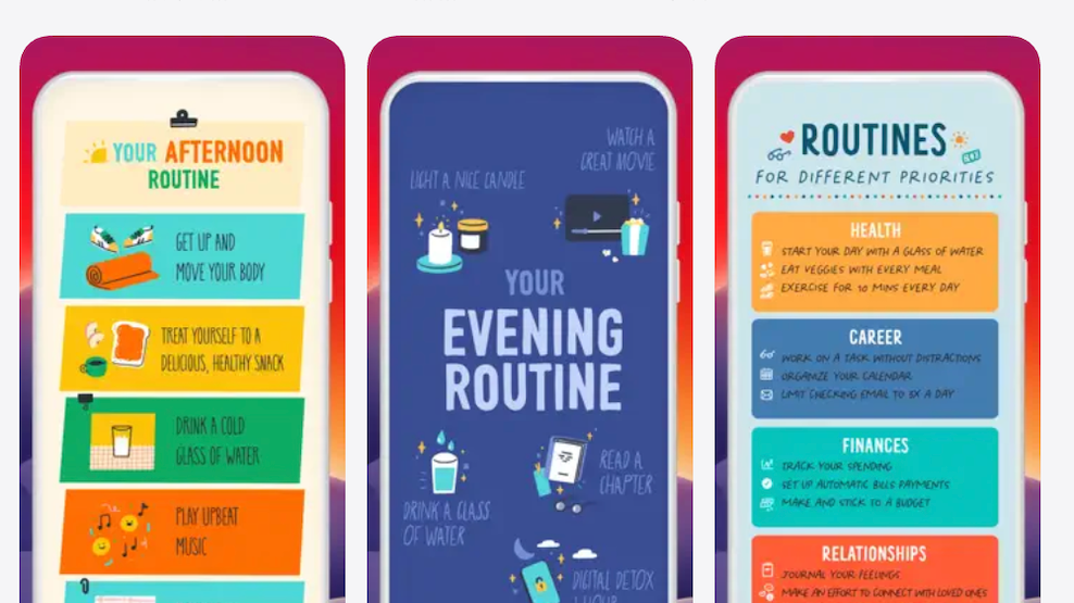 3 screenshots from the Fabulous app