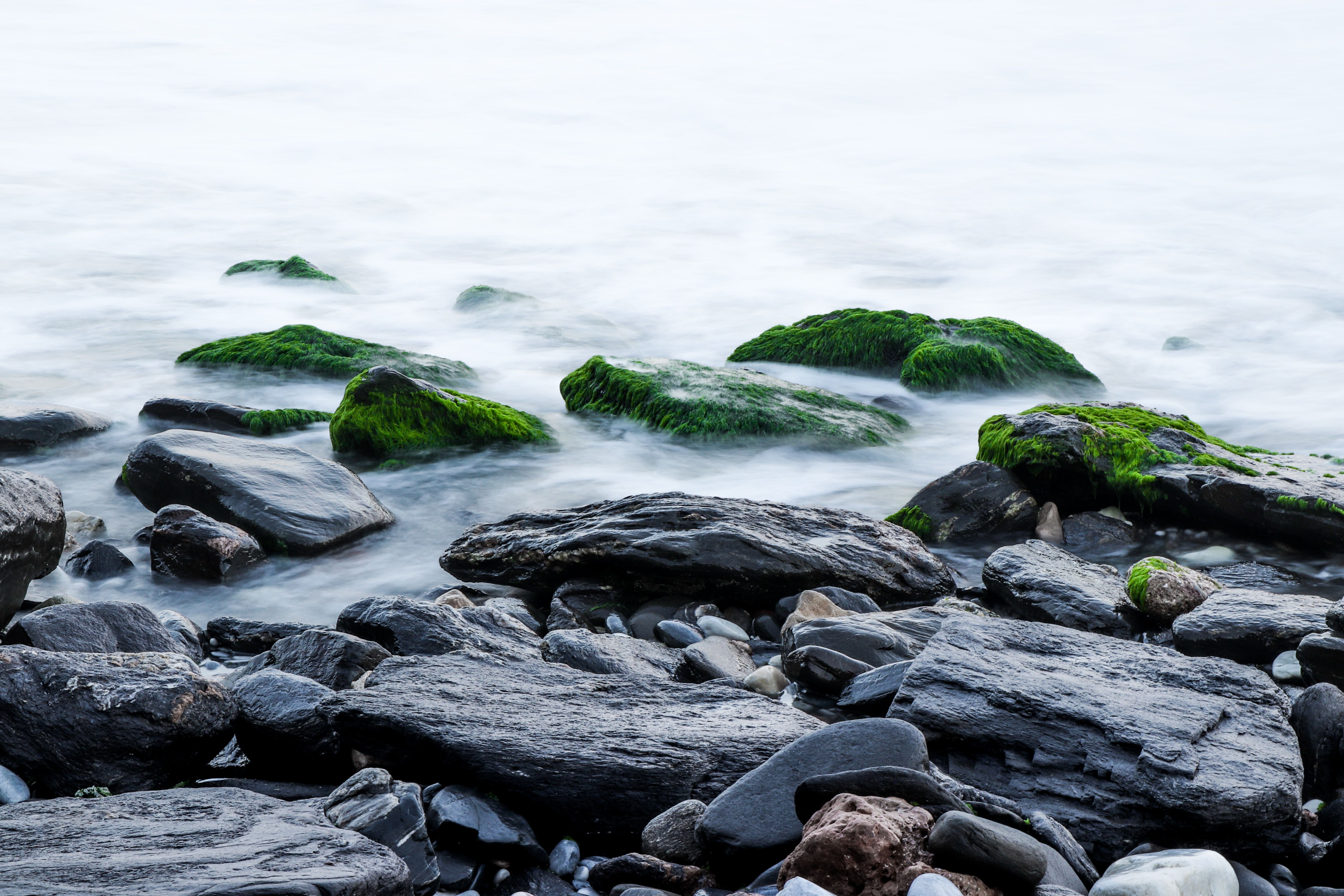 Large rocks along a shoreline