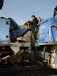 Diewaan exploring derailed locomotives on Transnet shunting yard, Secunda, 2024 | DER GREIF