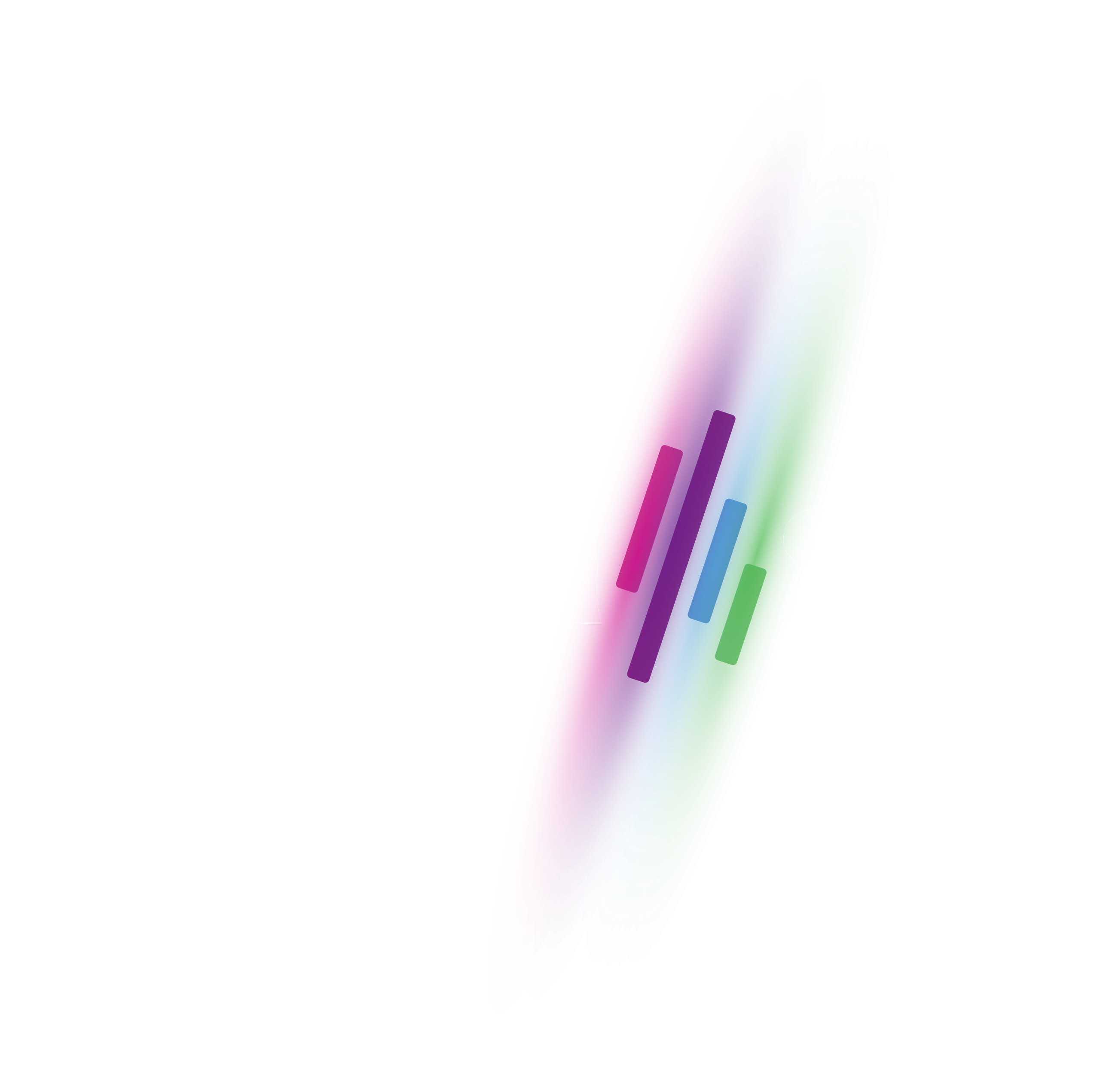 Aurora Sky logo — the wordmark split by three slanted bars in magenta, blue and green.