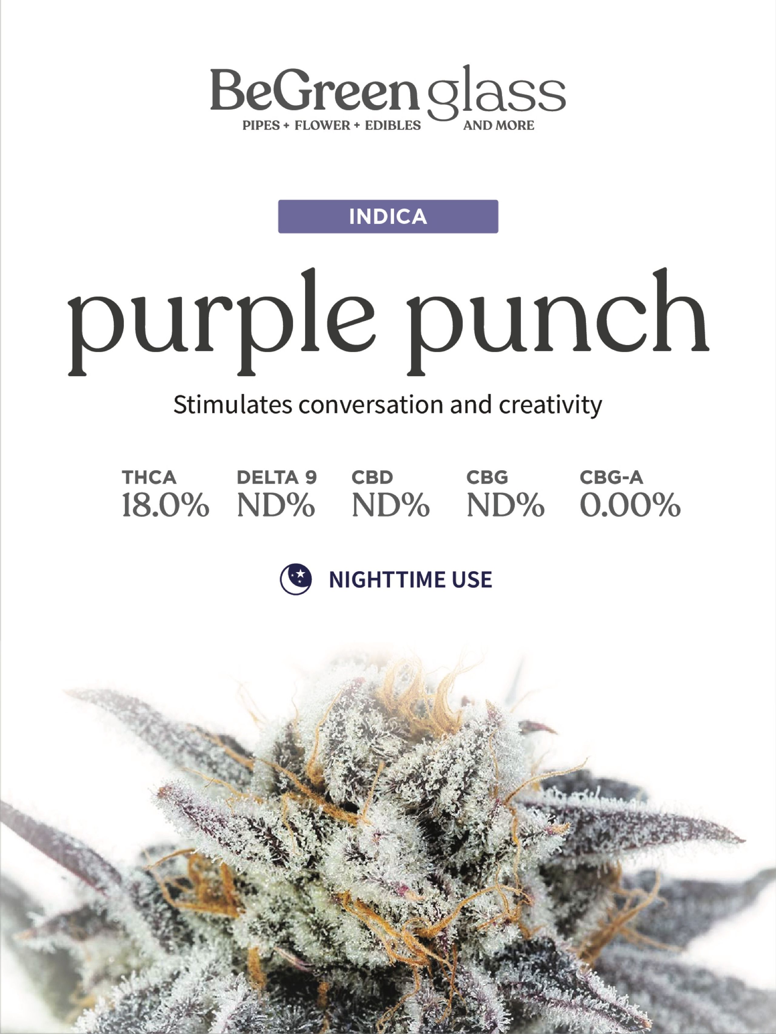 BeGreen Glass strain label — Purple Punch, indica