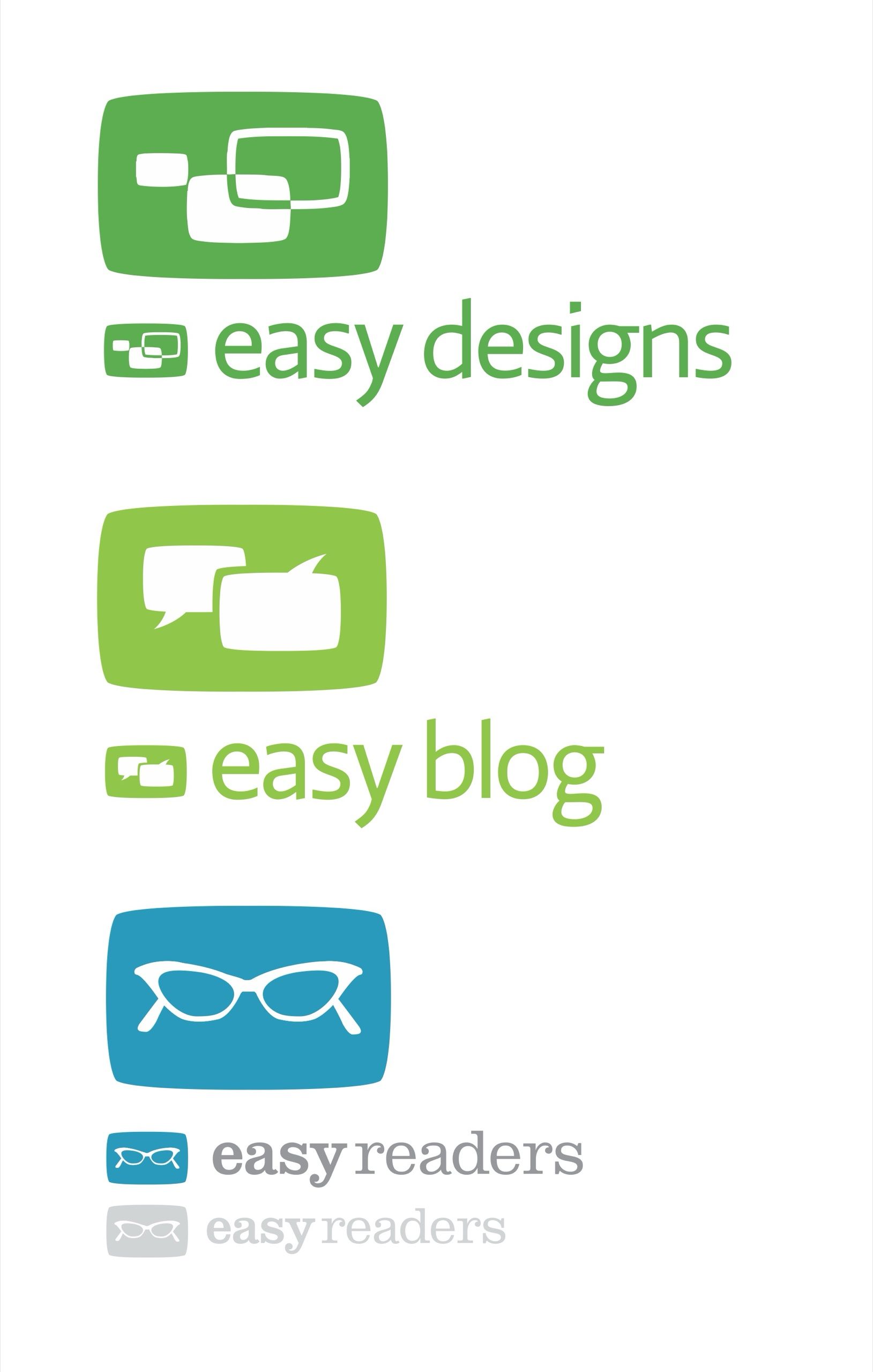 Easy Designs brand family — easy designs, easy blog, and easy readers lockups