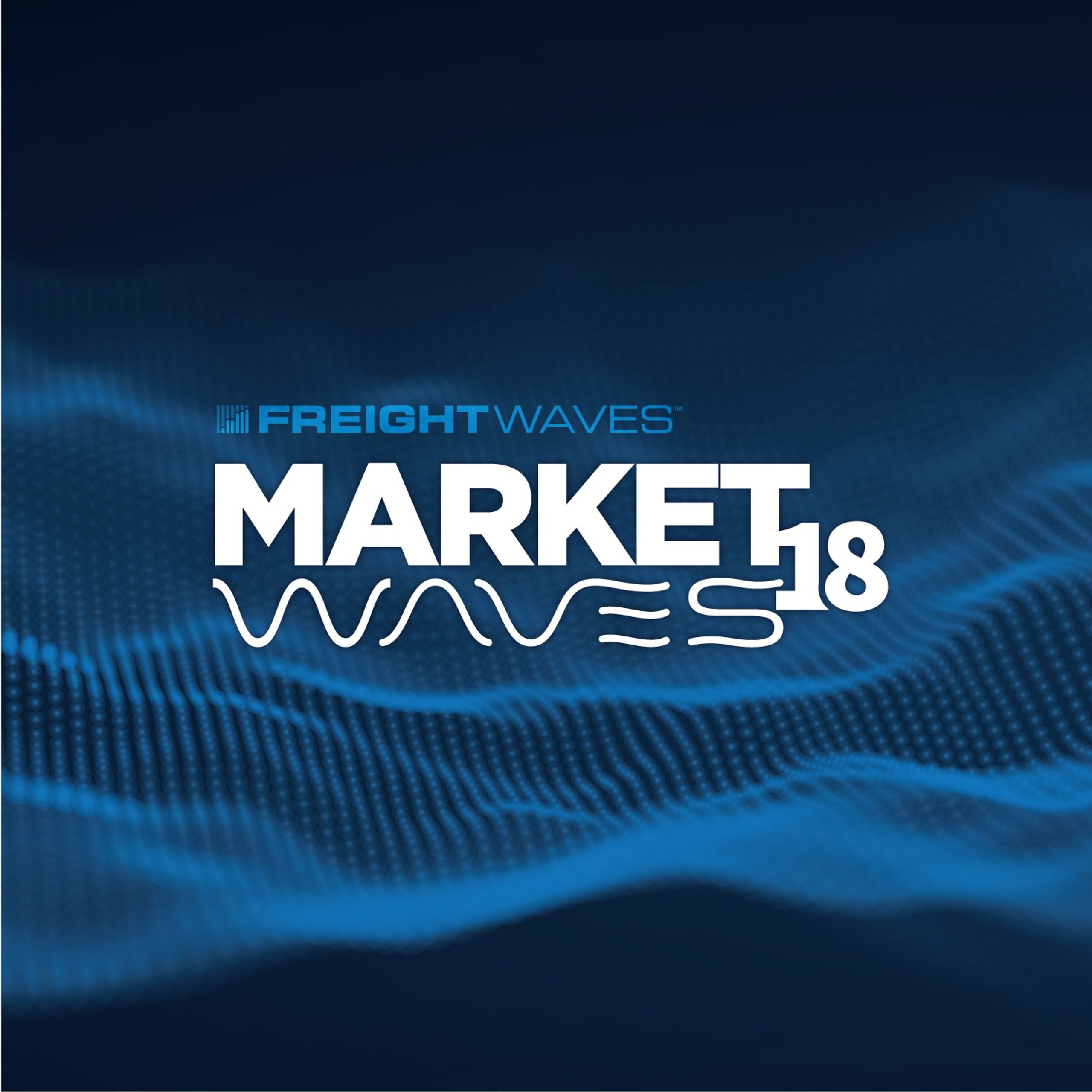 MarketWaves18 event mark — wave-drawn logotype over a blue particle field