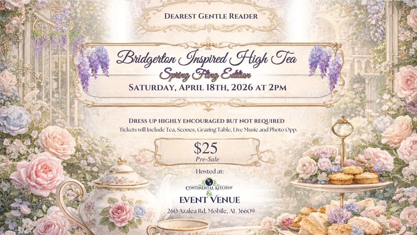 Bridgerton Inspired High Tea-Spring Fling Edition at the Continental Kitchen