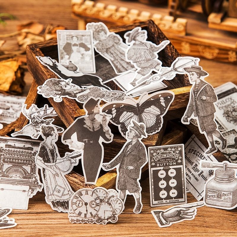 Junk Journal Vintage Stickers, Black and White