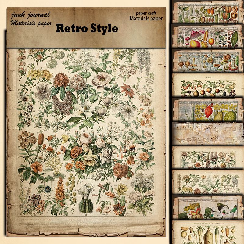 Junk Journal Vintage Paper Pad, Botanical Book Page
