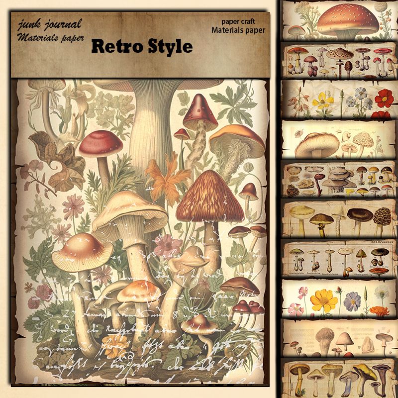 Junk Journal Vintage Paper Pad, Mushroom Atlas