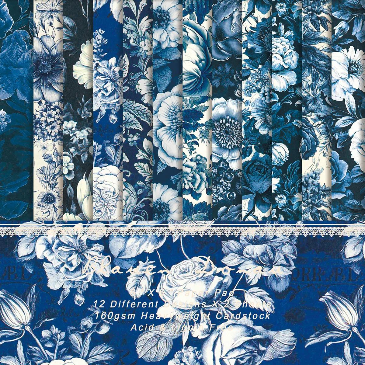 Junk Journal Blue Floral Paper Pad