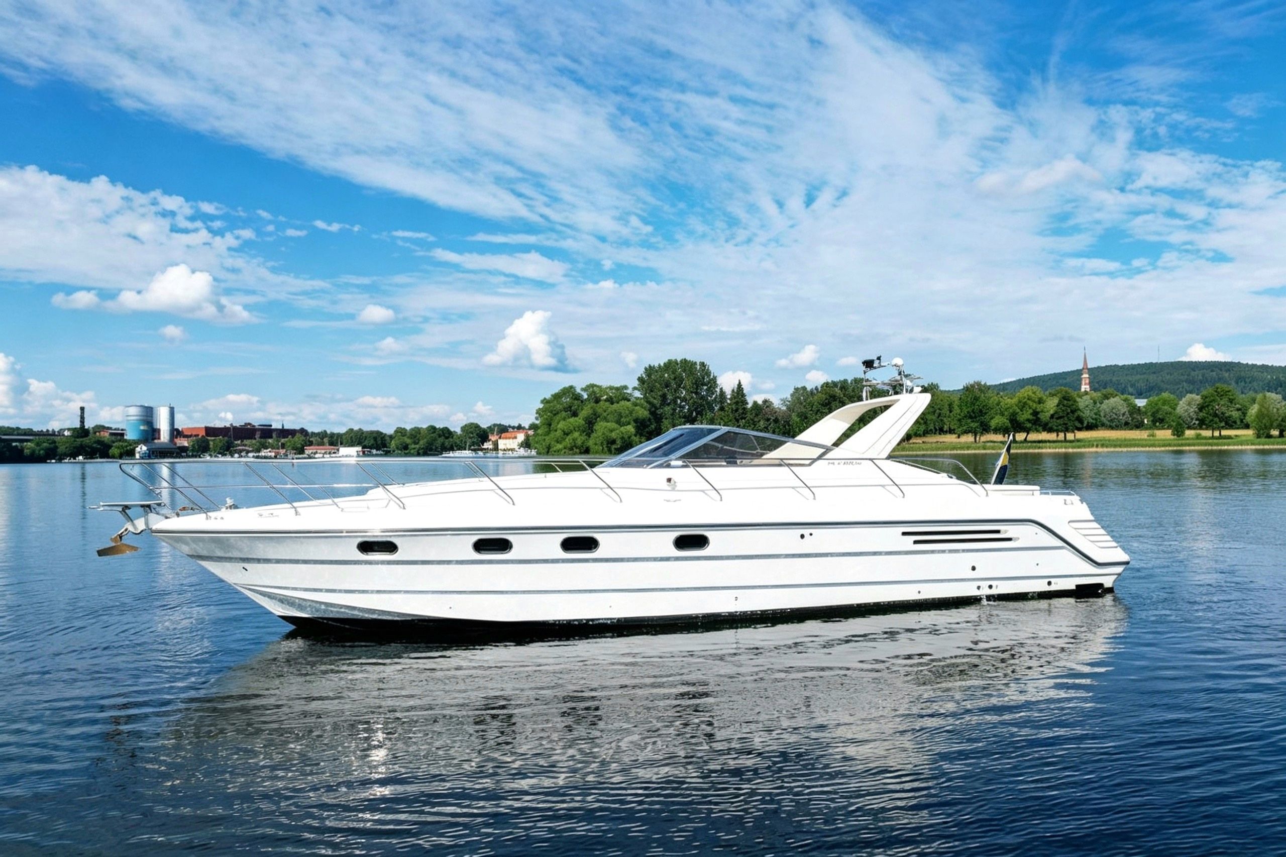 Моторная яхта Princess 46 Riviera на прогулке по Неве в Санкт-Петербурге