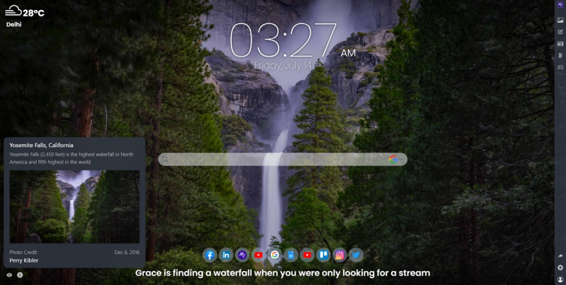 Yosemite falls on the MeaVana dashboard
