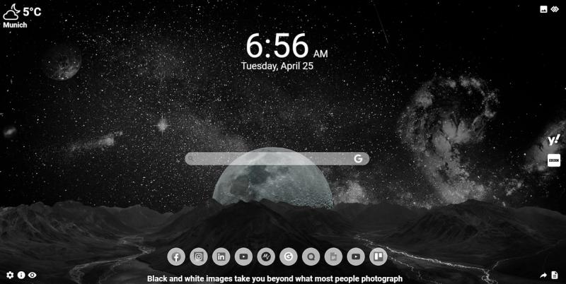 Moon and stars on the horizon in black and white, on MeaVana