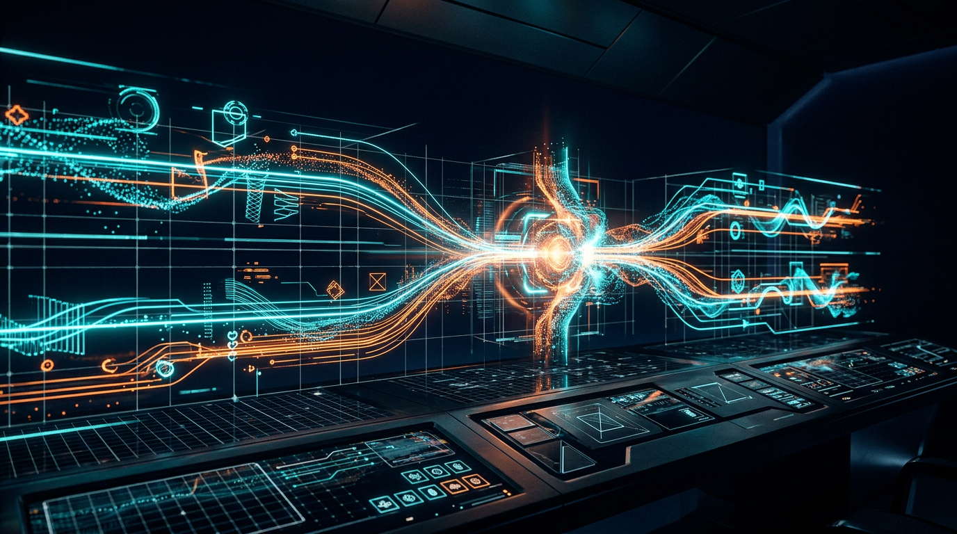 AI operations command center with converging data streams representing Wednesday, February 25: The Perfect Day Test