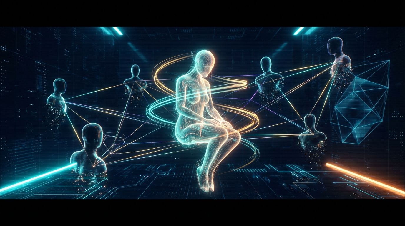 Sage, the AI Chief Customer Officer, surrounded by a luminous web of relationship connections and memory threads