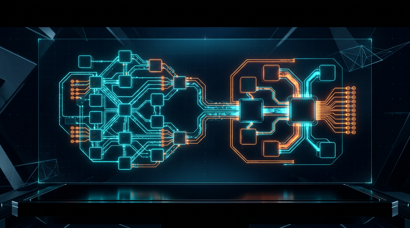 Technical architecture visualization representing Replit & Lovable vs. Claude Code: Who's Driving?
