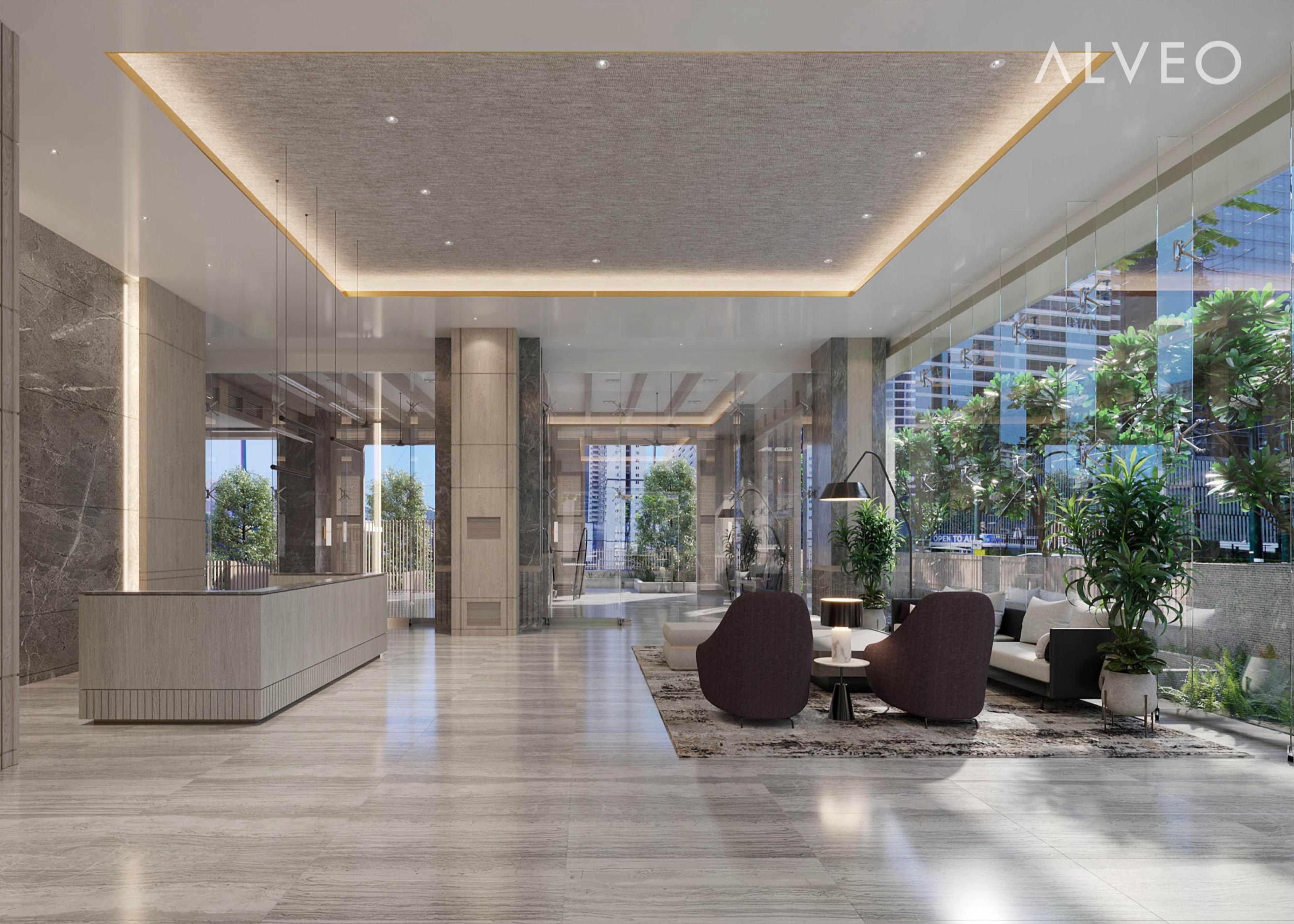 Render of the main lobby lounge at Park East Place, Taguig City